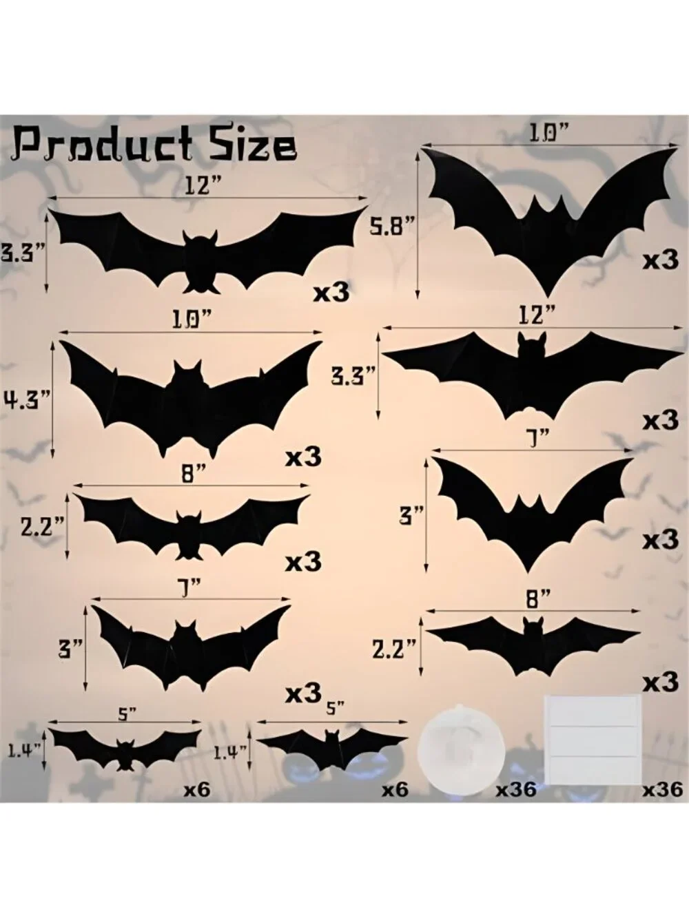36 Pack Light Up Bats Halloween Decorations, Orange